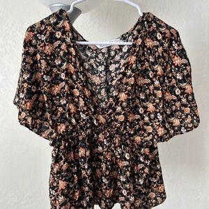 Floral Black and Brown Women's Top